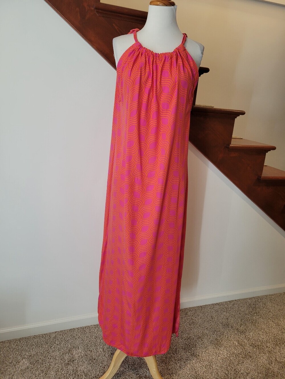 Escapada Pink and Orange Halter Shift Maxi Dress Size M